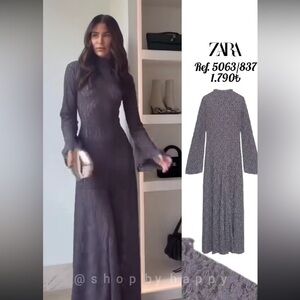 Zara Dark Purple Lace Maxi Dress Long Sleeve - NWT